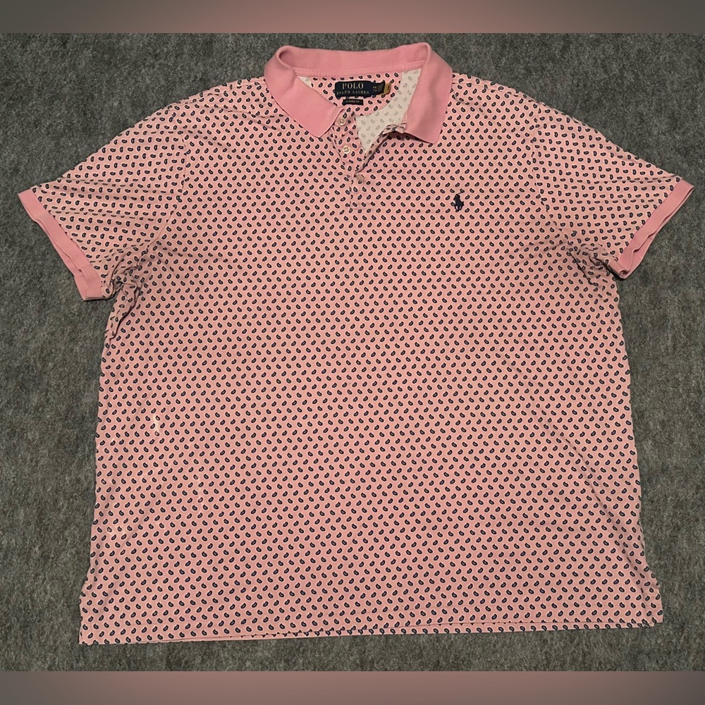 Men’s Polo Ralph Lauren Pink/Blue Logo Paisley Design Polo Shirt- Size 2XL